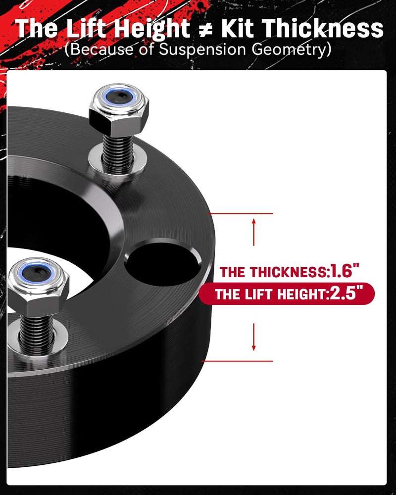 Richeer 2.5 inch Leveling Lift Kit Compatible with 2004-2026 F150, Leveling Lift Kit for 2004-2026 F150 2WD 4WD, 2003-2018 Expedition Forged Front Strut Spacers Raise the Front of your F150 by 2.5" - Image 5